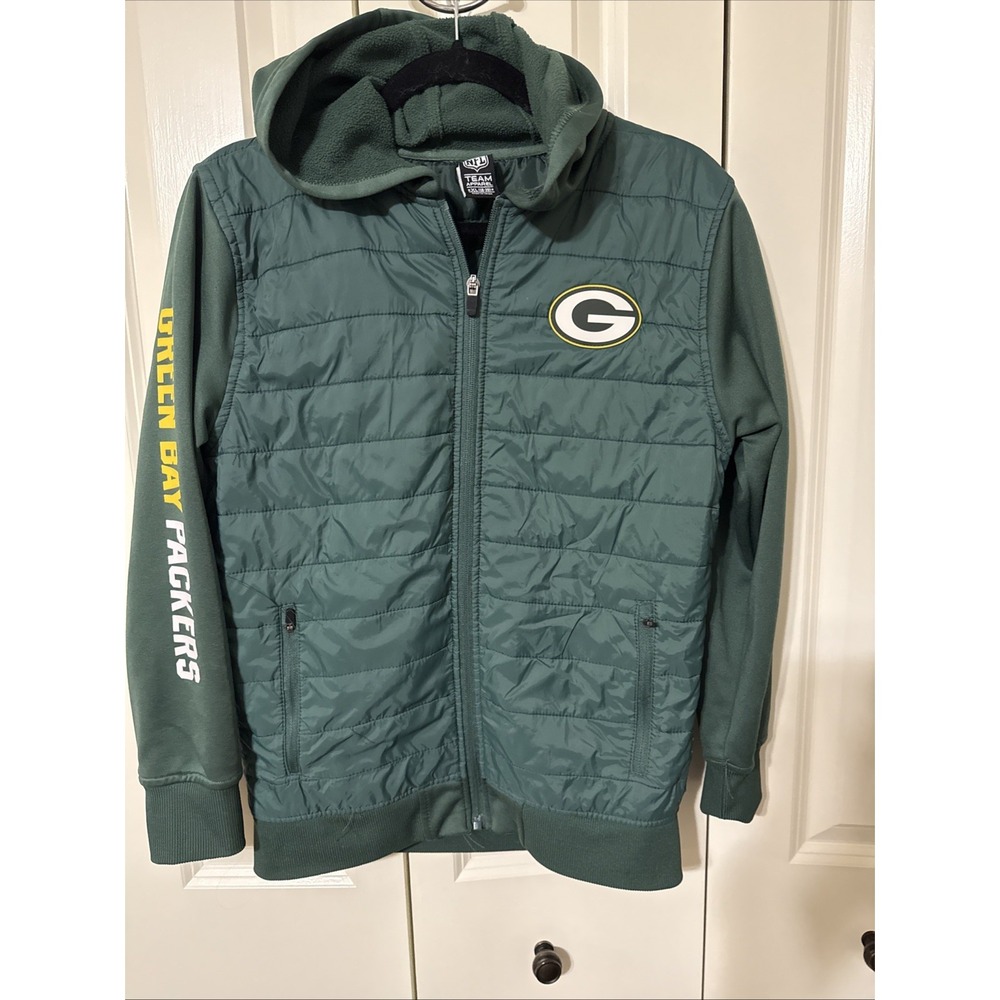 Kids NFL Brand Green‎ Bay Packers Jacket Coat Sz 18-20 Football